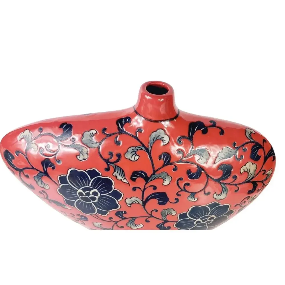 VTG Persian Style Asymmetrical Lotus Flower Porcelain Vase Floral Abstract #50